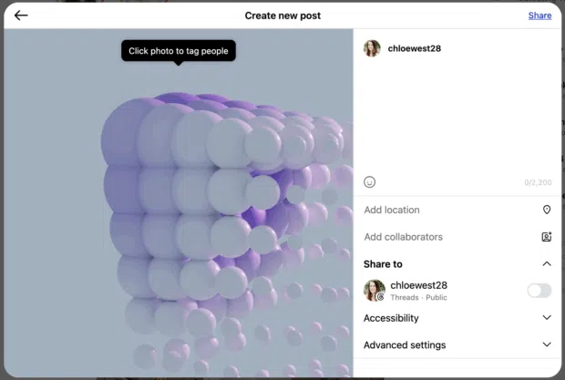 create new post click photo to tag people