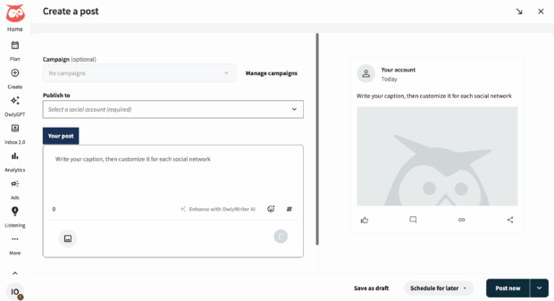 create a post and select social account to publish