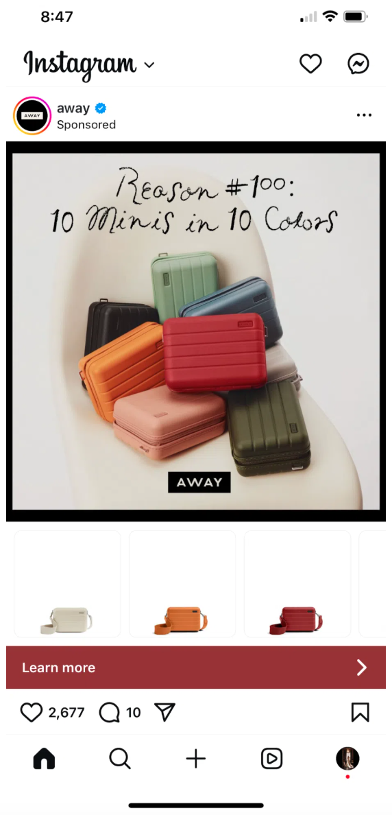 Annuncio collezione sponsorizzato di Away luggage and travel accessories