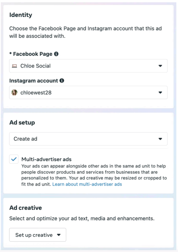 Identità Configurazione annuncio e per il brand