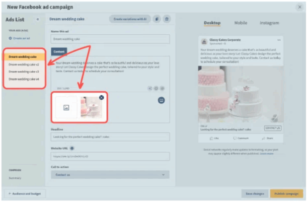 pubblicità campagna facebook impostazioni