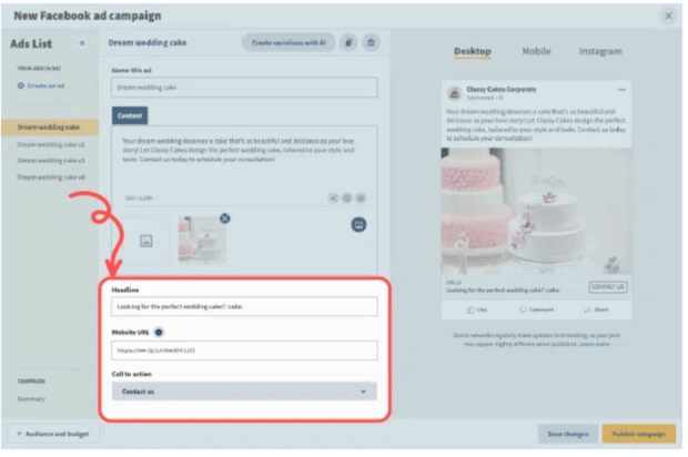 pubblicità campagna facebook impostazioni