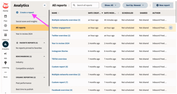 Hootsuite Analytics crea un report