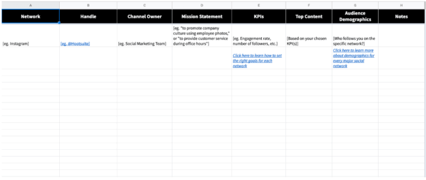 social media strategy audit spreedsheet