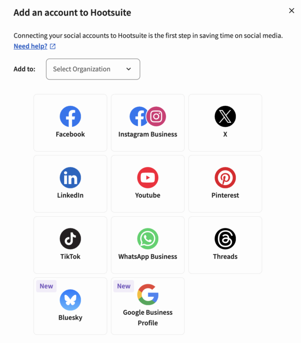Adding an account in Perch by Hootsuite