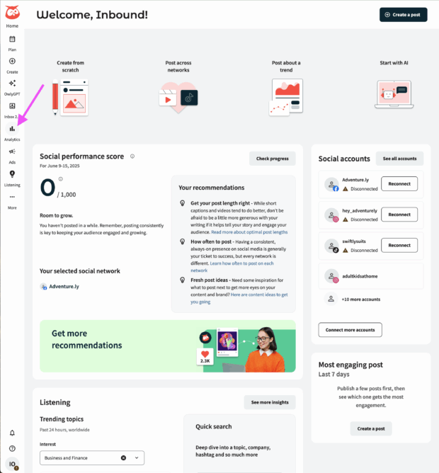 Hootsuite dashboard analytics tab