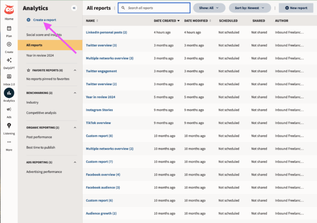Hootsuite Analytics create a report