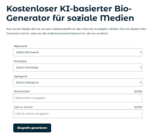 Der Social-Media-Bio-Generator ist ein kostenloses KI-gestütztes Tool von Hootsuite