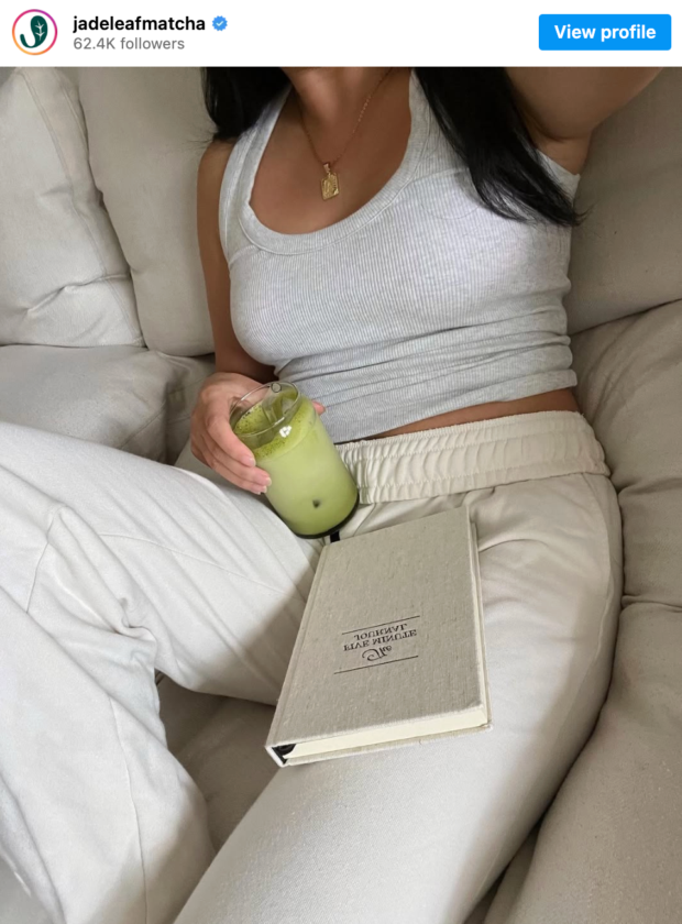 Instagram post from Jade Leaf Matcha featuring UGC from creator Angelina Khang