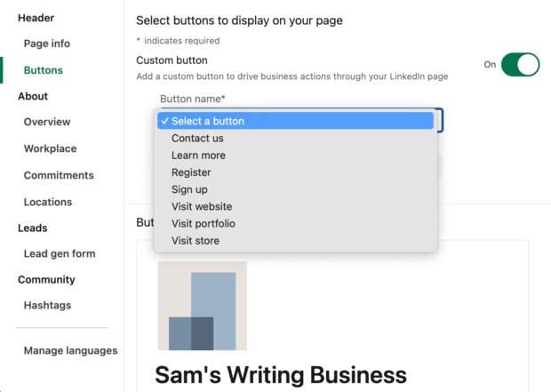 select buttons to display on your page