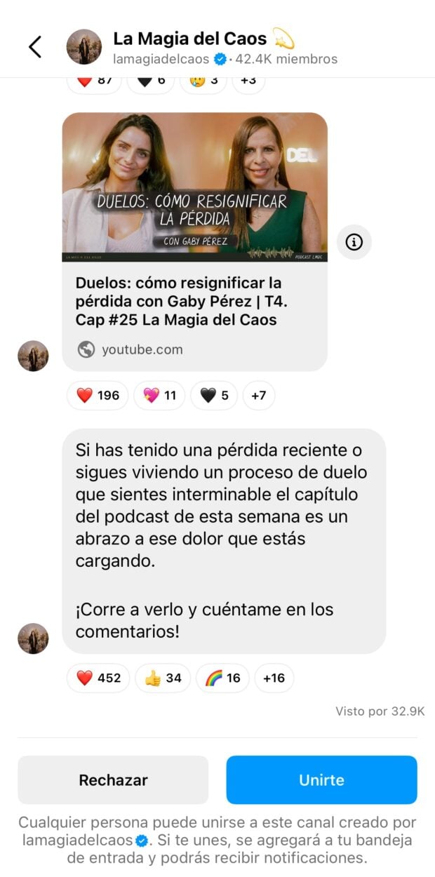 Canal de difusión de La magia del caos en Instagram
