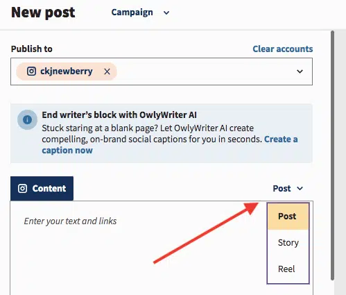 Interfaccia di Hootsuite Komponist Che Mostra l'opione