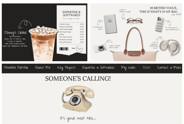 Jennifer Harriman creative and unique portfolio coffee order and what's in my bag Vogue
