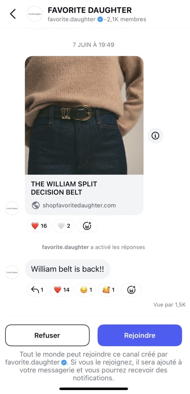 canal de discussion Favorite Daughter sur Instagram