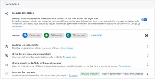 Mesures améliorées et modifications des événements sur GA