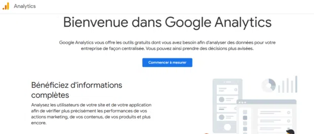 Écran de bienvenue de Google Analytics