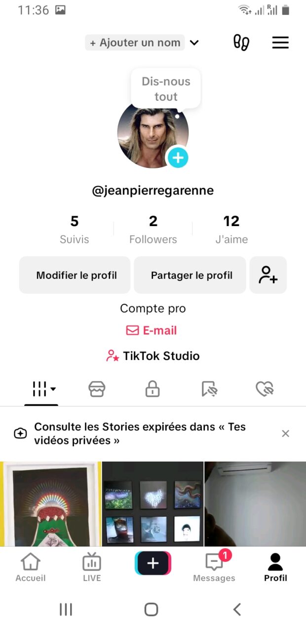 Menu compte Entreprise situé en haut à droite