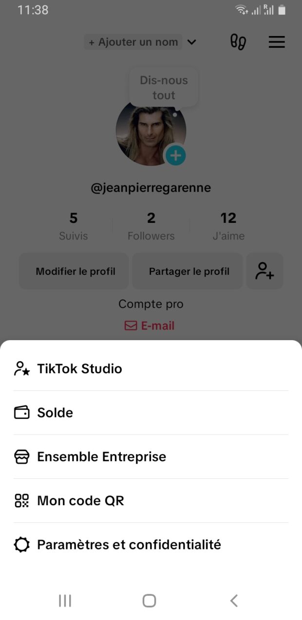 Menu en haut à droite et sélection de Ensemble Entreprise