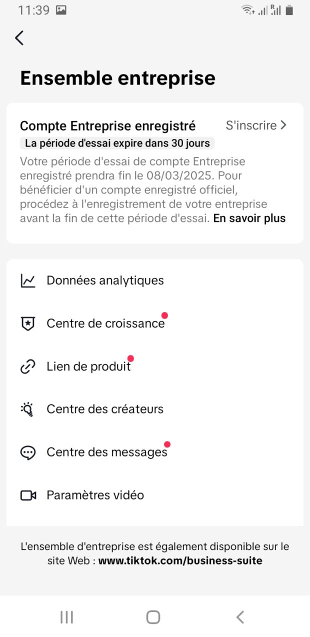 Option Données analytiques pour compte pro