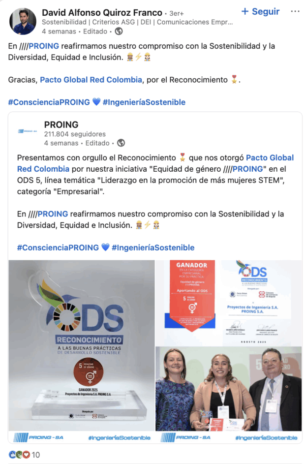reconocimiento sobre la sostenibilidad y la diversidad, equidad e inclusión