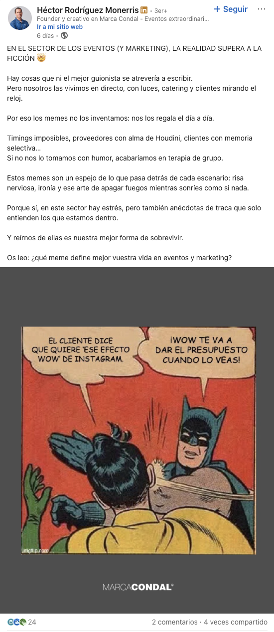 memes en el sector de los eventos y marketing