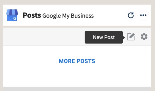 A close-up of the 'Posts Google My Business' section in Hootsuite, with a 'New Post' button, illustrating how to create new content for a Google My Business profile.