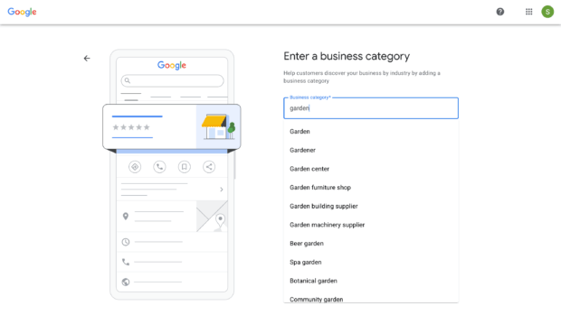 A screenshot of the Google My Business setup page for entering a business address, essential for local businesses to appear accurately on Google Maps and Search.