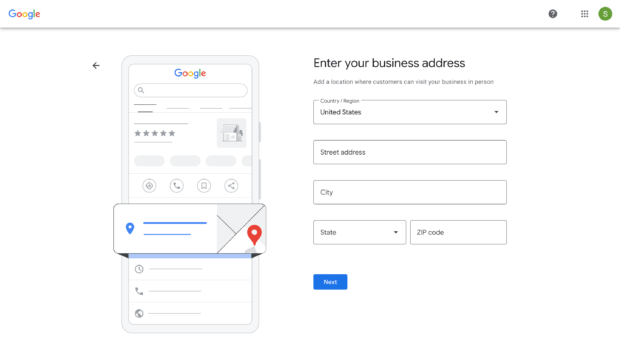 A Google My Business setup screen for selecting a business category, with 'garden' typed in and suggestions appearing, illustrating the importance of accurate categorization for Google My Business SEO.