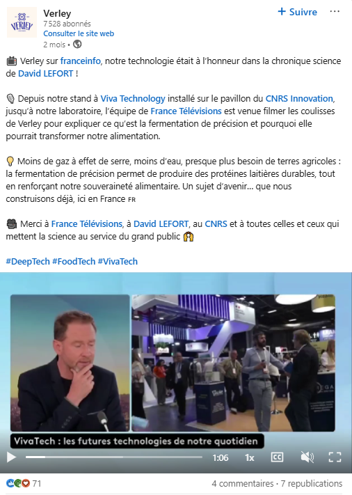 post LinkedIn de Verley avec la vidéo d’une interview télévisée