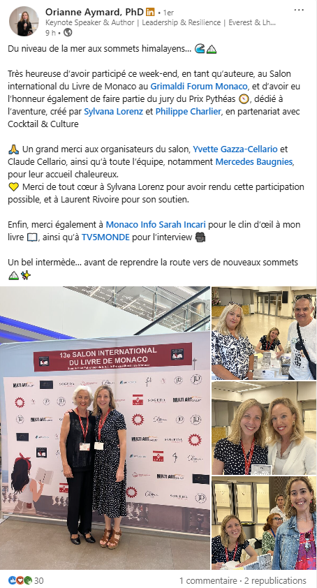 post LinkedIn sur le salon international du livre de Monaco