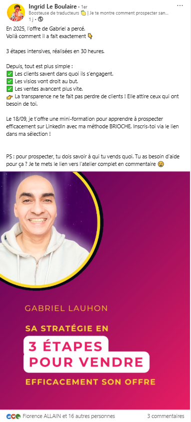 post LinkedIn qui revient sur le succès d’un client