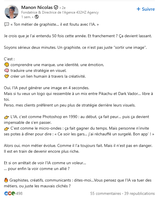 post LinkedIn le métier de graphiste est foutu avec l’IA