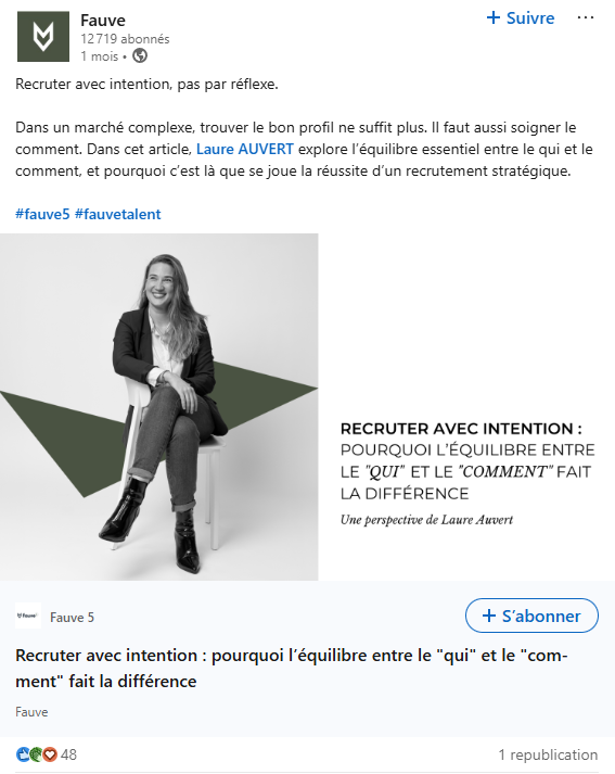 article LinkedIn de Fauve sur le recrutement