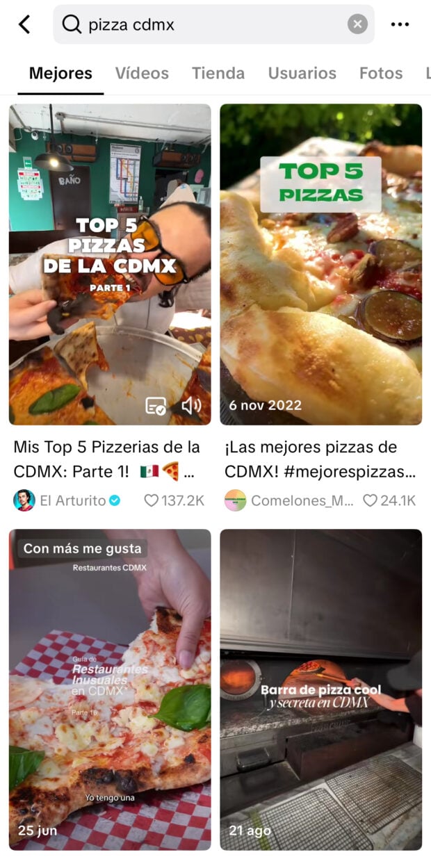 Pizza en Calgary, barra de búsqueda de TikTok