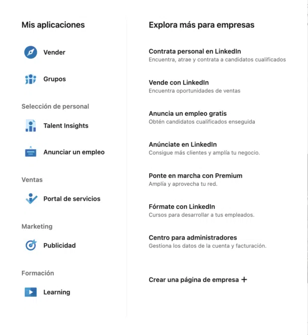 LinkedIn Mis apps, explora más para empresas