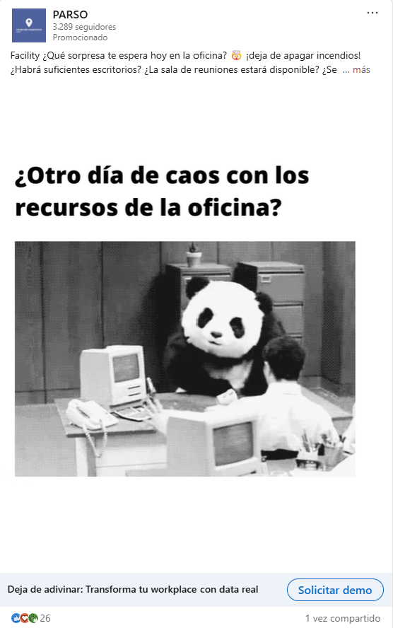 Anuncio de Parso en LinkedIn con llamada a la acción de solicitar una demo. El botón lleva a llenar un formulario.