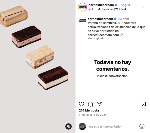 Earnest Ice Cream descripción verano de sammies