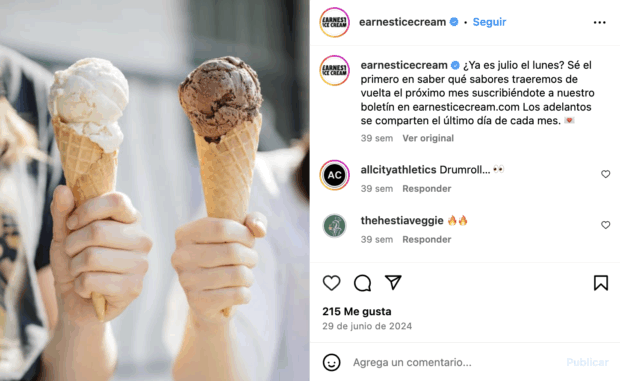 Earnest Ice Cream sabores de julio
