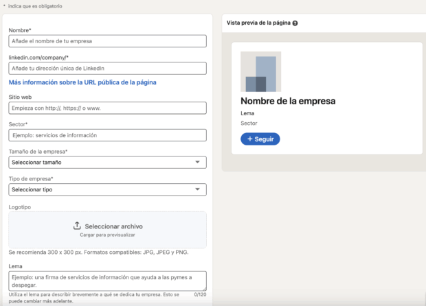 Página de empresa de LinkedIn
