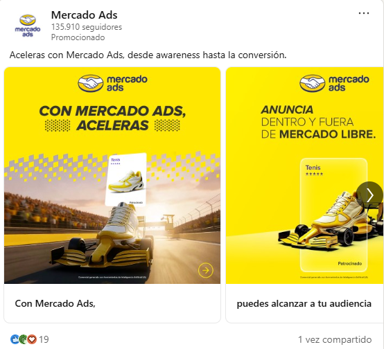 Anuncio de carrusel en LinkedIn de Mercado Ads de Mercado Libre