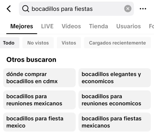 Buscar en TikTok para encontrar contenido relacionado con bocadillos para fiestas
