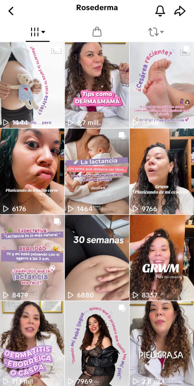 Rosederma con encabezado de videos de TikTok