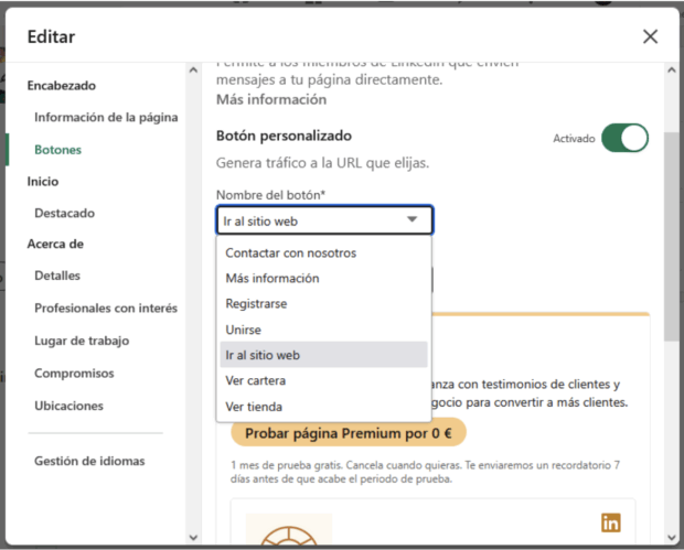 selecciona los botones que quieres mostrar en tu página