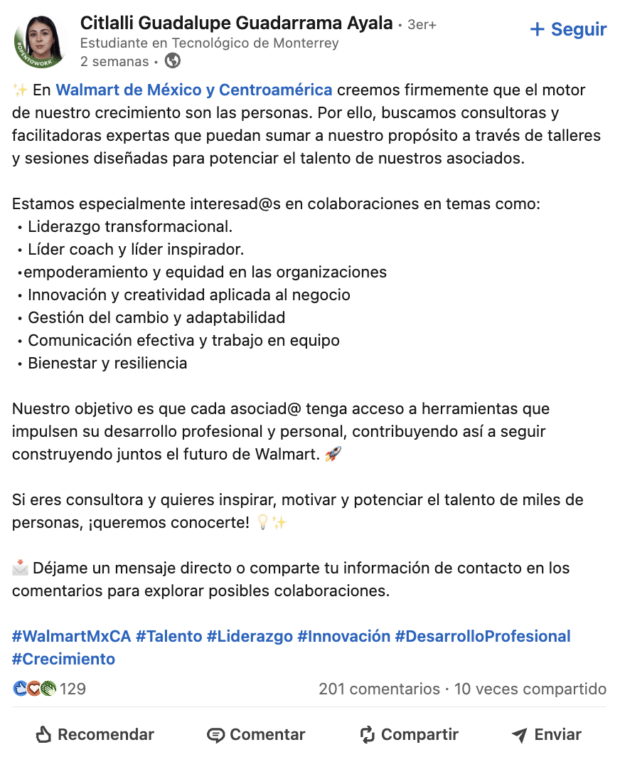 publicación de texto de LinkedIn