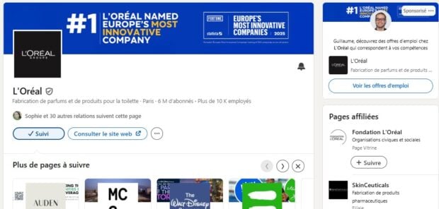 Page LinkedIn de L’Oréal