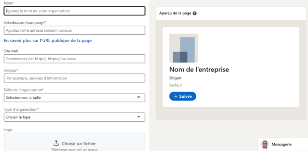 Page d’entreprise LinkedIn