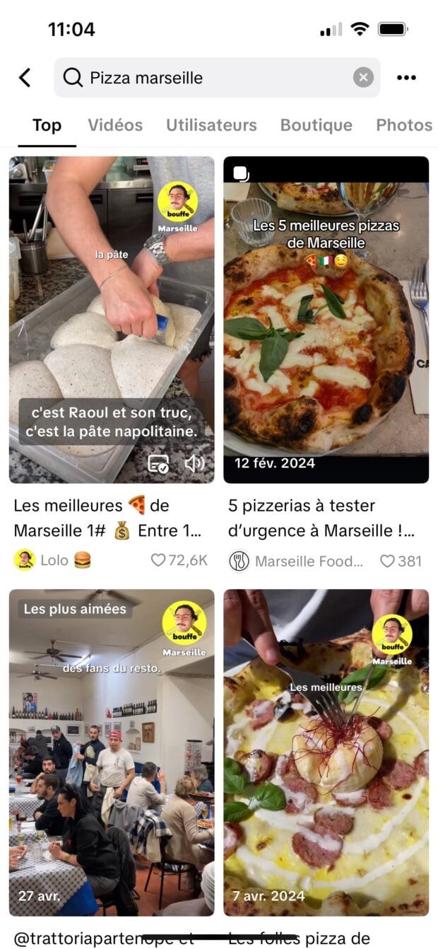 résultats de recherche TikTok pour le mot-clé pizza Marseille