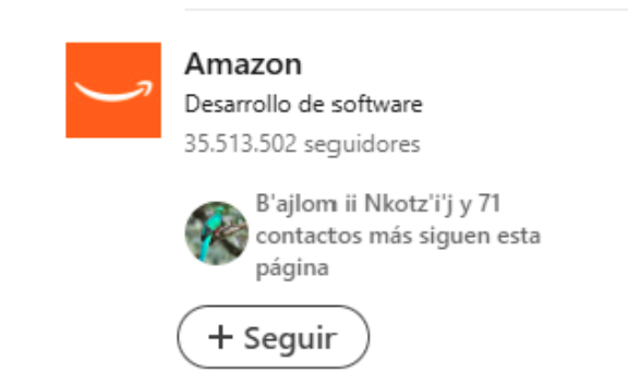 Anuncio de LinkedIn que sugiere seguir a Amazon