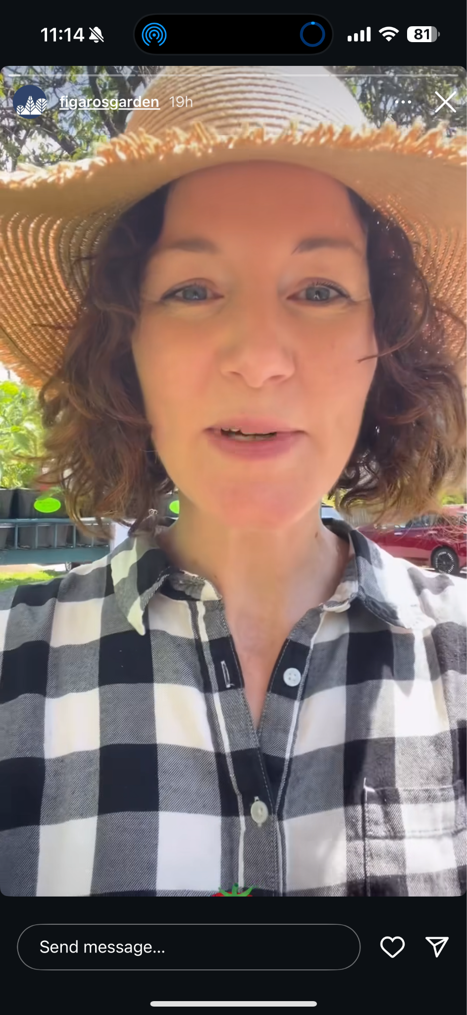 a woman from figaros garden, a garden supply store in vancouver, facing the camera. you can tell she is talking to the audience