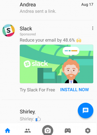 Annonce Messenger sur Facebook de Slack